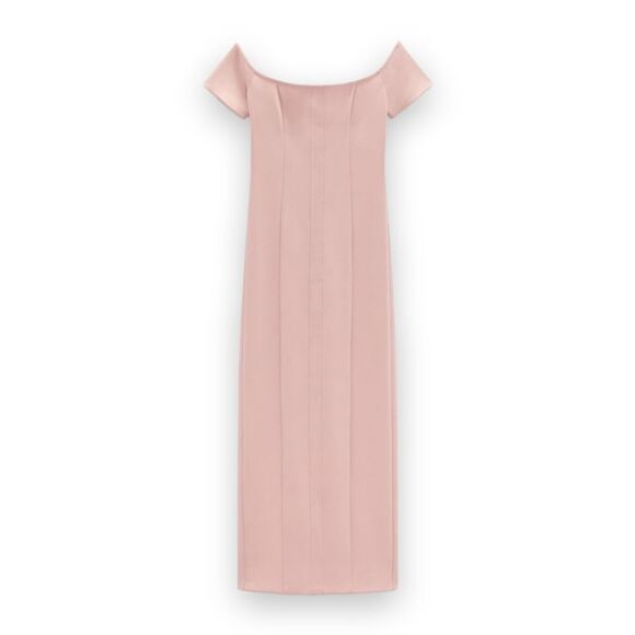 Zara Top Stitched Pale Pink Off The Shoulder Midi Dress US XS BNWT - Picture 8 of 11